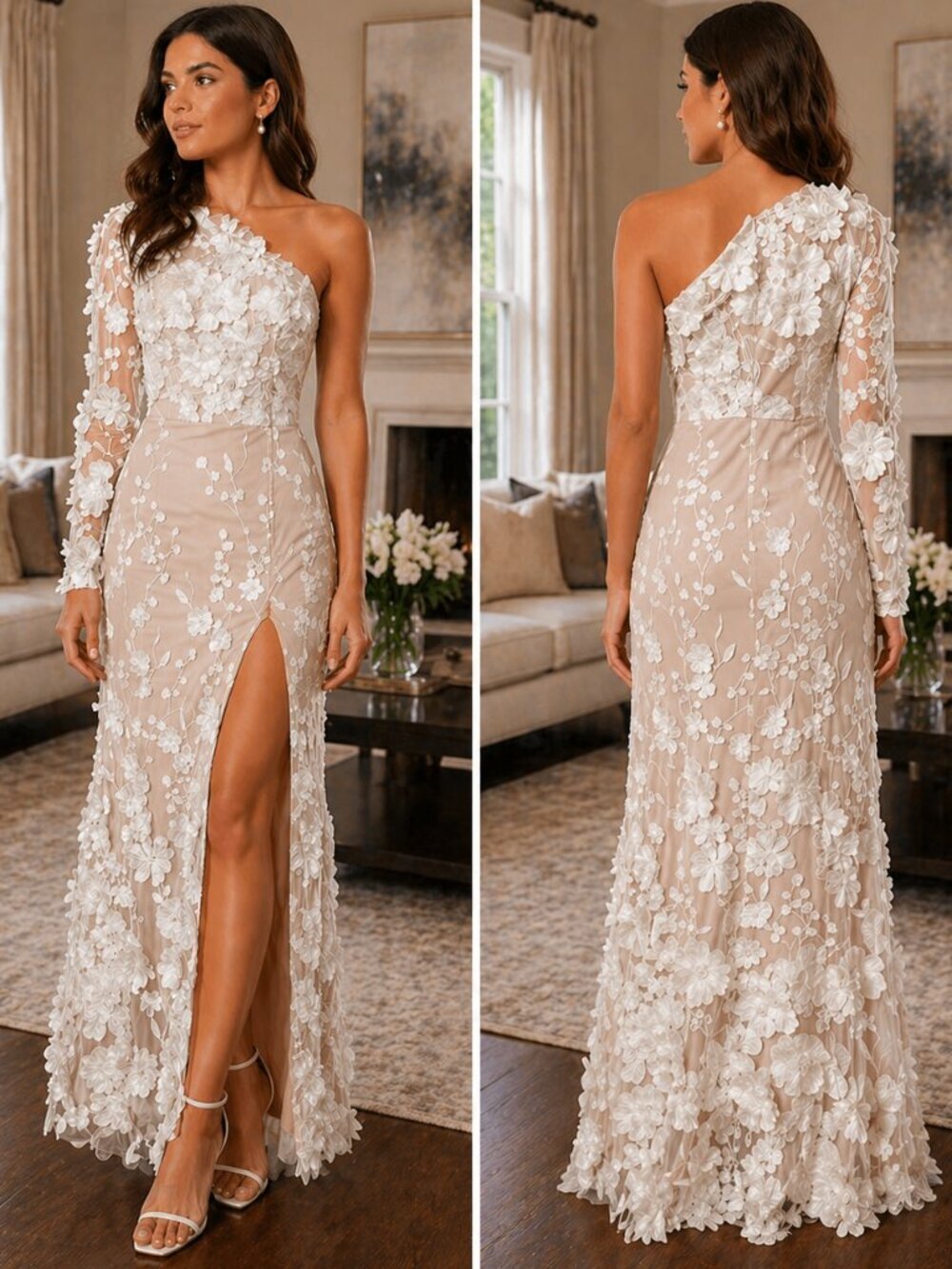 NWT ELLIATT Ellery 3D Flower Gown in Ivory & Nude $846